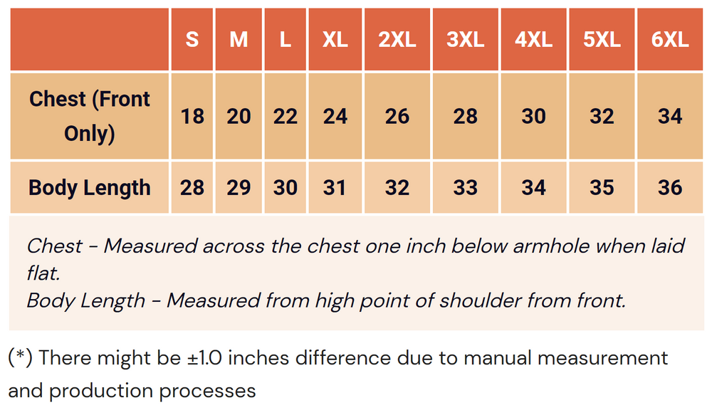Classic Tee Size Chart