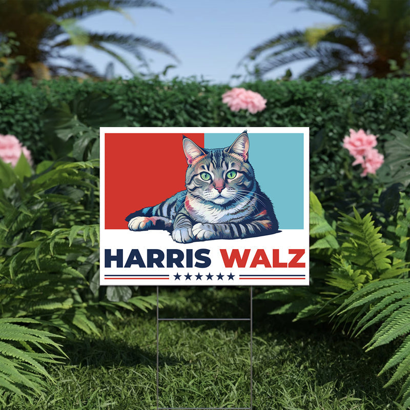 Harris Walz 2024 Obviously Democrat Cat Yard Sign, Kamala Harris Madam President, Vote Blue