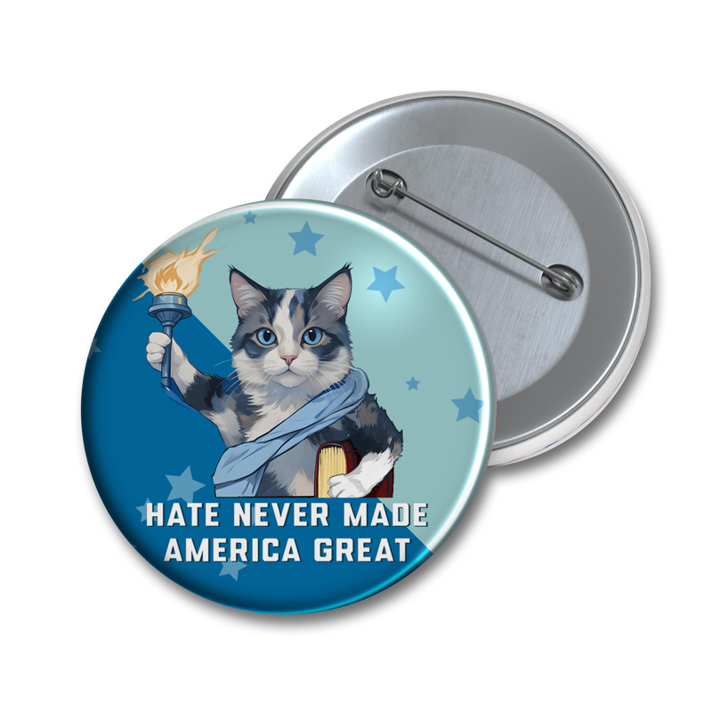 Hate Never Made America Great Pin Button, Blue Waves, Vote Blue 2024