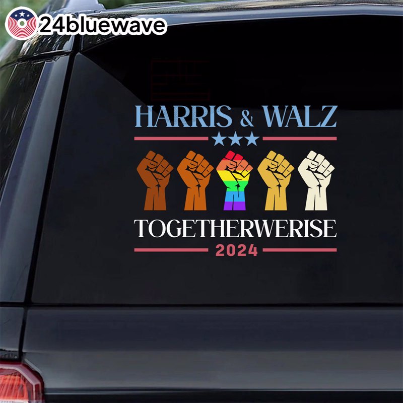 Harris & Walz Together We Rise 2024 Car Decal, Vote Blue, Harris 24