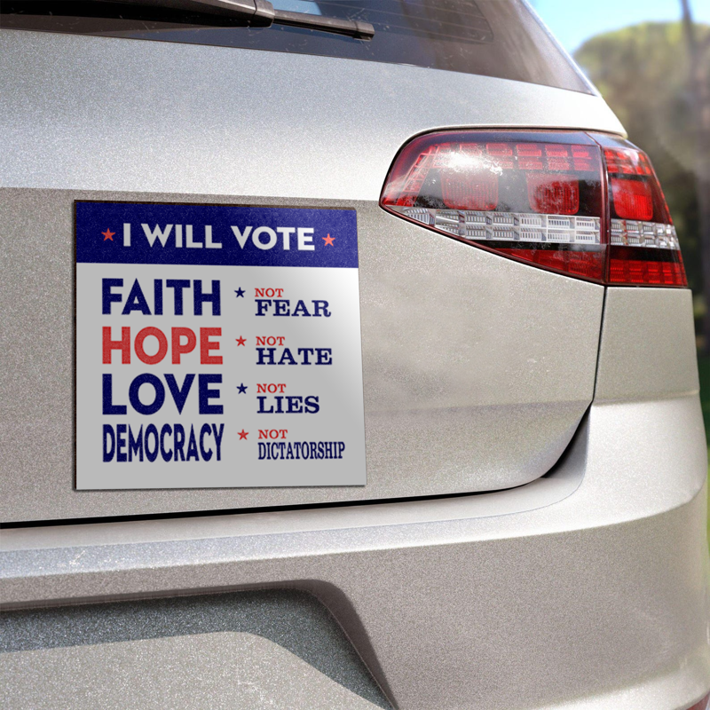 I Will Vote Faith Hope Love Democracy Car Magnet, Blue Waves, Vote Blue 2024