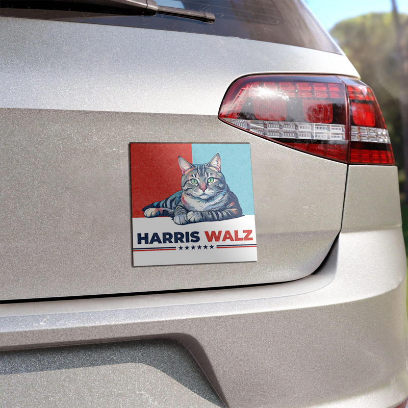 Democrat Cat Harris Walz 2024 Car Magnet, Kamala Harris Madam President, Vote Blue