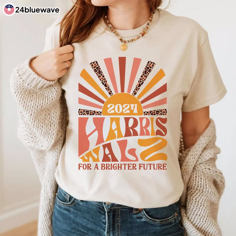 Harris Walz 2024 For Brighter Tomorrow Leopard Retro Sun Shirt