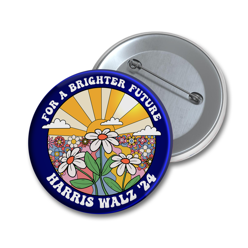 Harris Walz For Brighter Future Sun And Daisy Presidential Election Pin Button