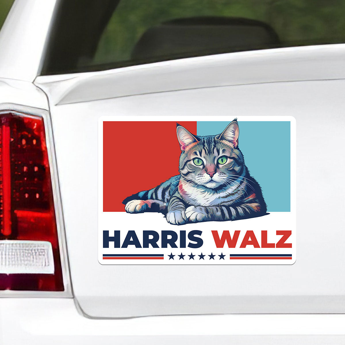 Harris Walz 2024 Obviously Democrat Cat Waterproof Car Decal, Kamala Harris Madam President, Vote Blue