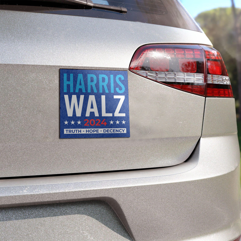 Truth Hope Decency Harris Walz 2024 Election Car Magnet, Democratic Party, Vote Blue