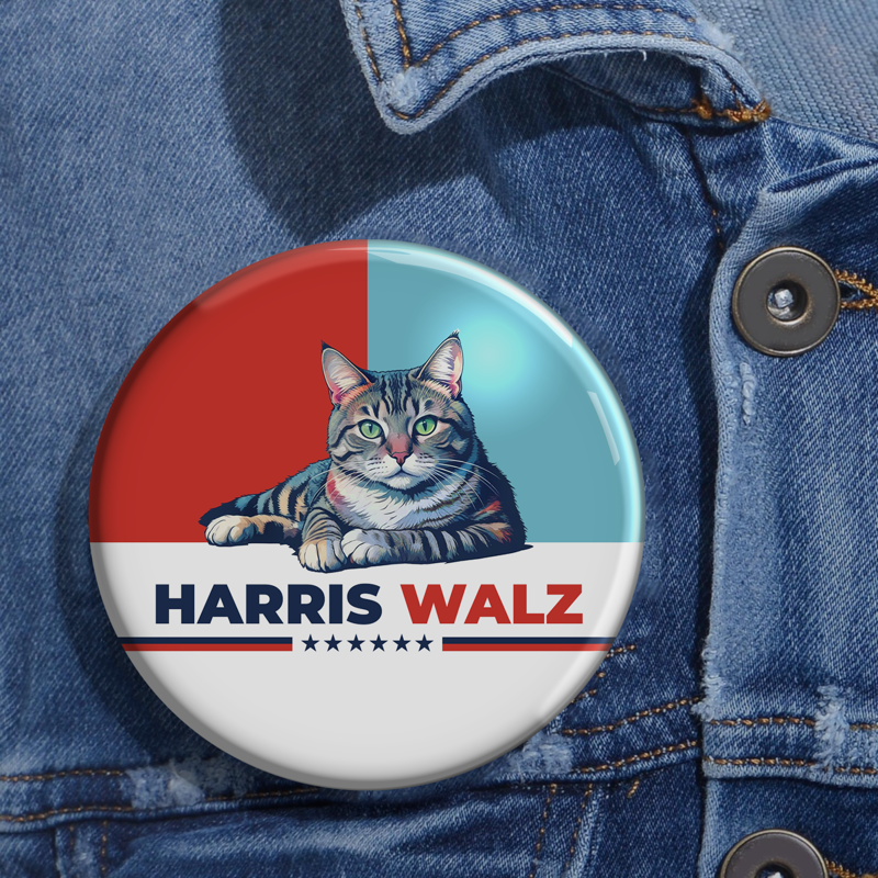 Democrat Cat Harris Walz 2024 Pin Button, Kamala Harris Madam President, Vote Blue