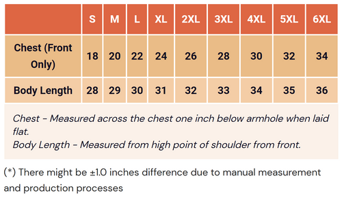 Classic Tee Size Chart