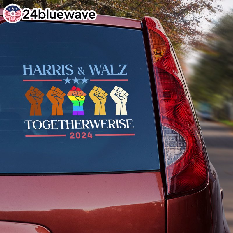 Harris & Walz Together We Rise 2024 Car Decal, Vote Blue, Harris 24