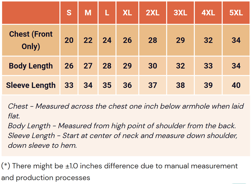 Hoodie Size Chart