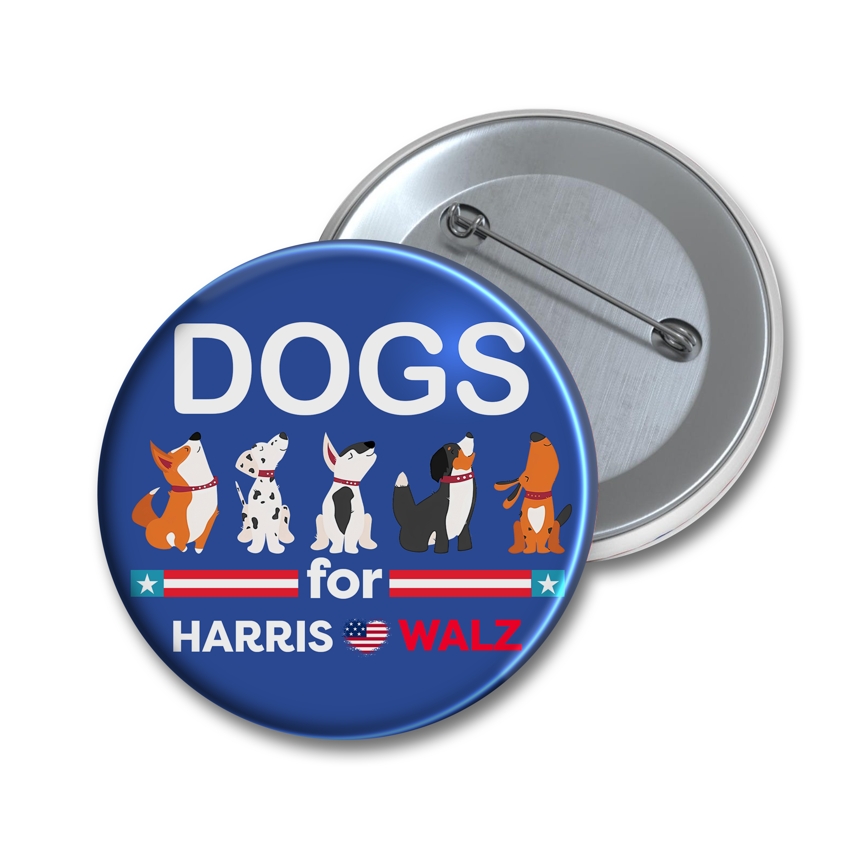 Funny Dog For Harris Walz Pin Button, Vote Kamala, Harris Walz Supporter