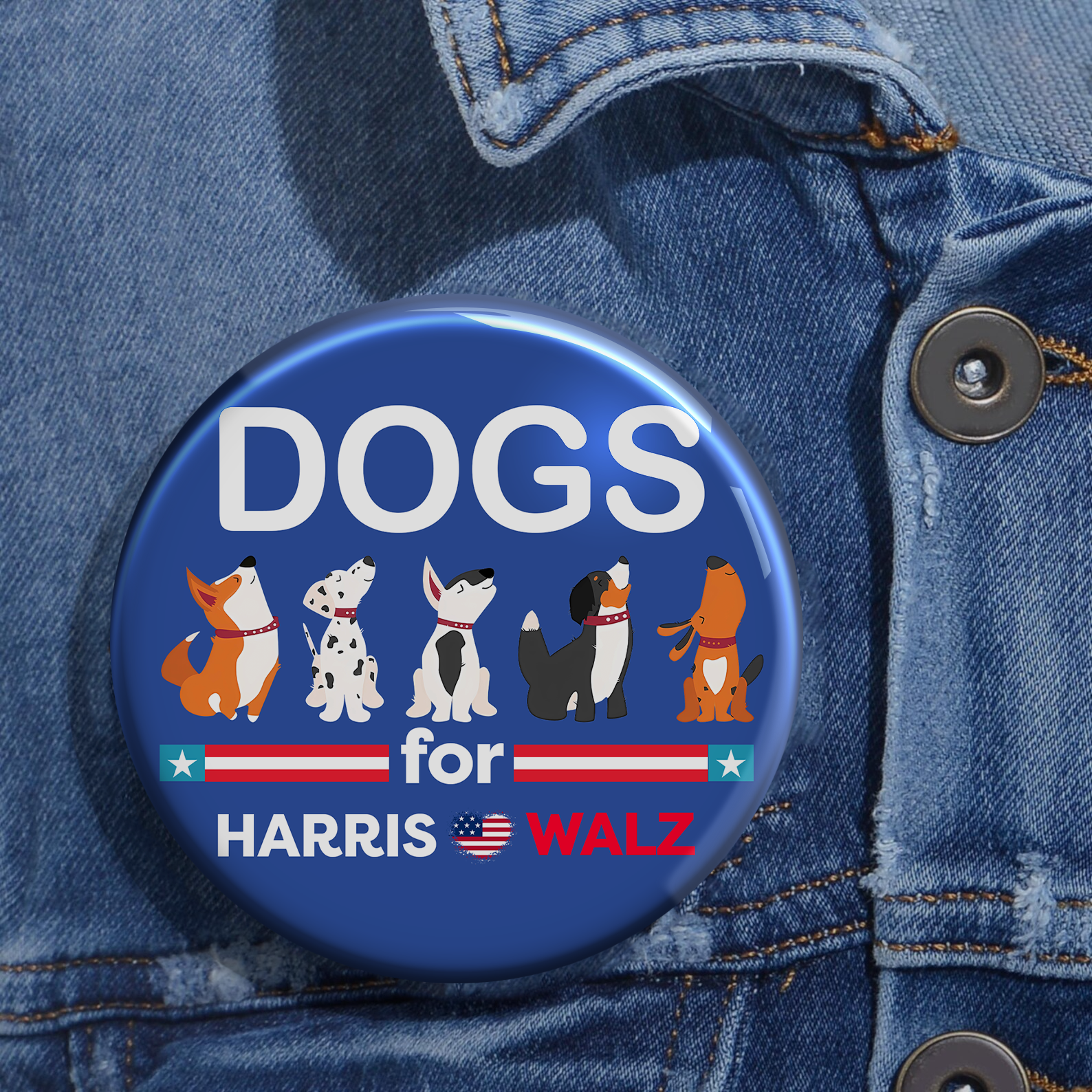 Funny Dog For Harris Walz Pin Button, Vote Kamala, Harris Walz Supporter