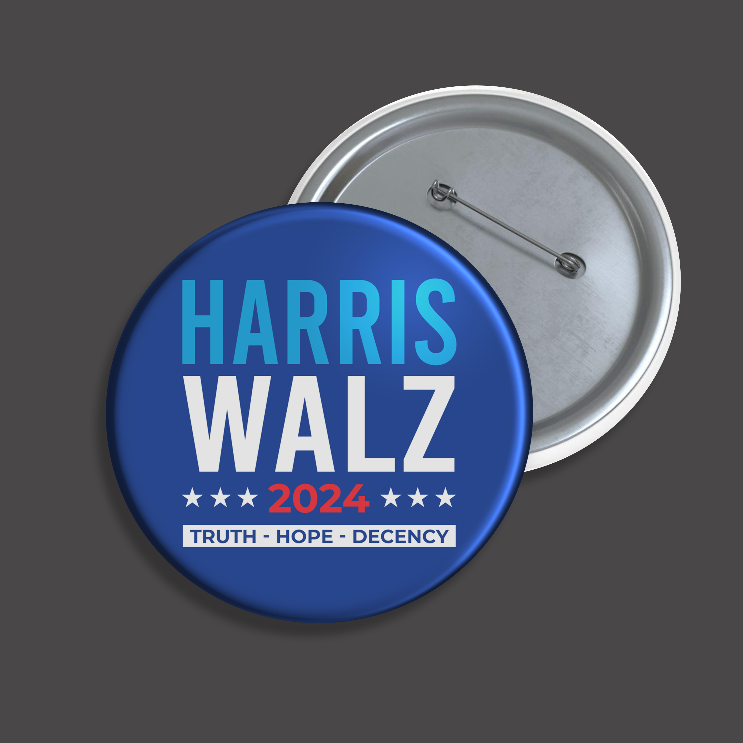 Truth Hope Decency Harris Walz 2024 Election Pin Button, Democratic Party, Vote Blue