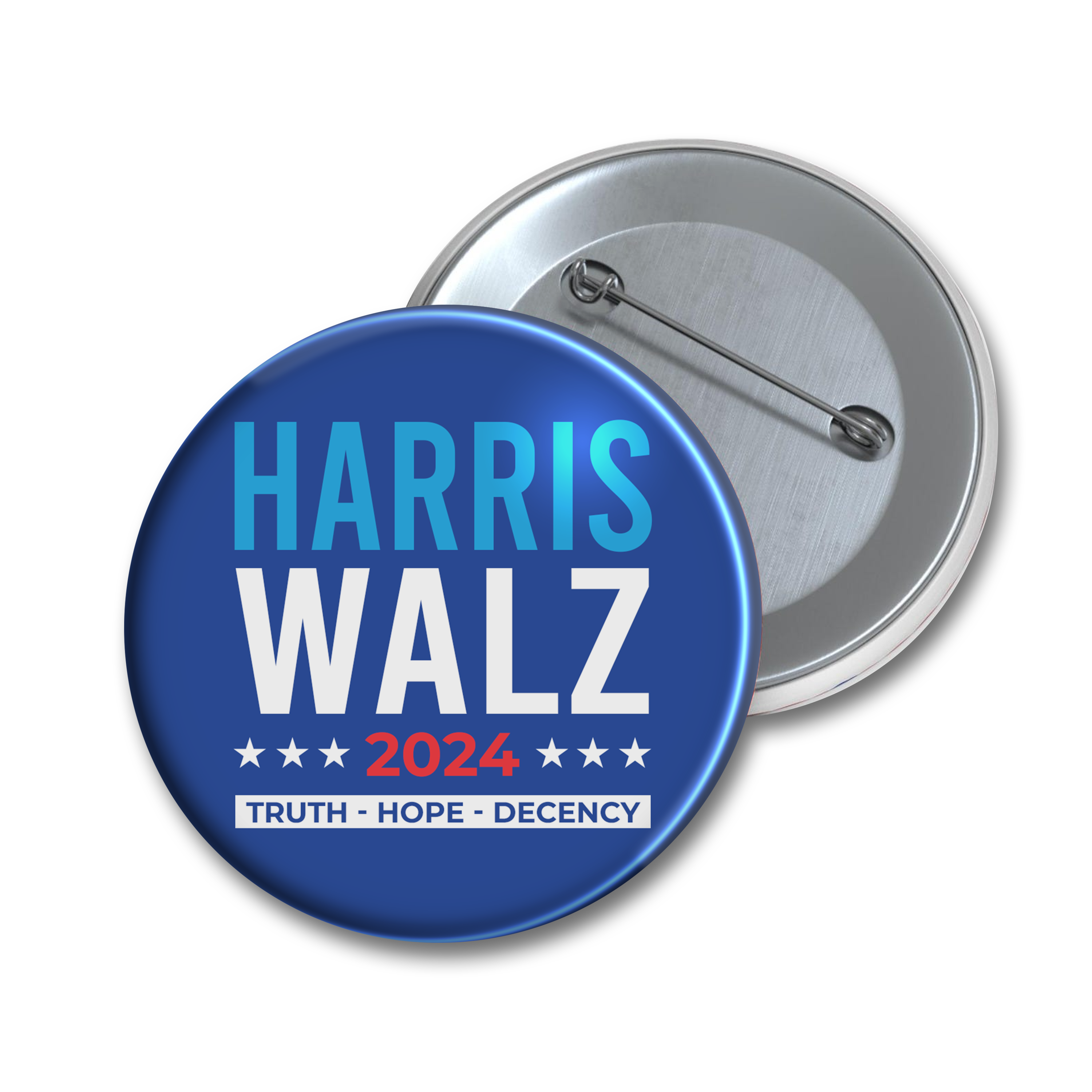 Truth Hope Decency Harris Walz 2024 Election Pin Button, Democratic Party, Vote Blue