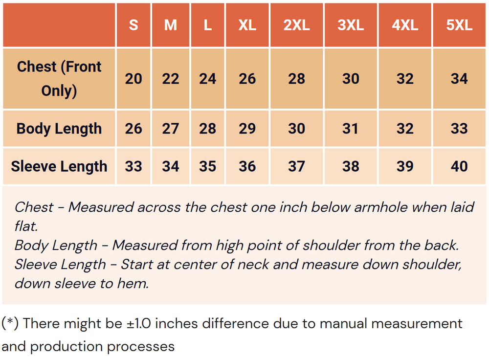 Sweatshirt Size Chart